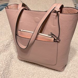 Charming Charlie REVERSIBLE SHOPPER TOTE Dusty Rose/PeachPink EUC Attached pouch